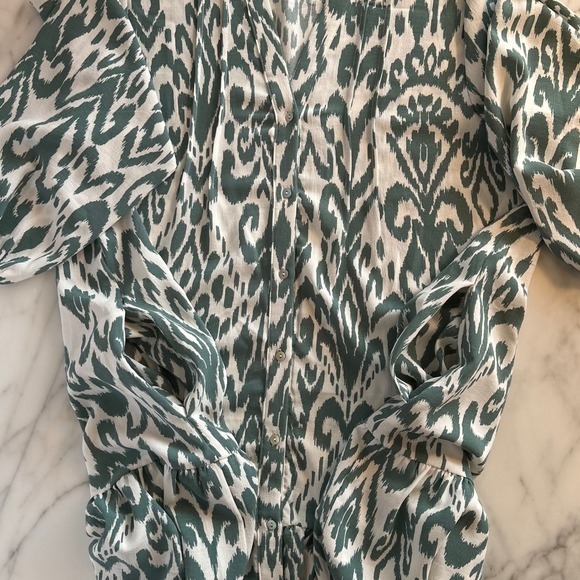 New Rachel Zoe Size XL Green White Dress Long Sleeve V-Neck Knee Length Tiered - Picture 11 of 11